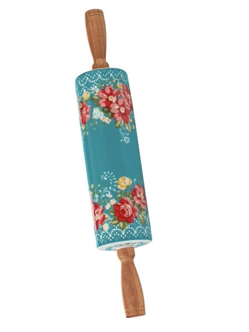 Pioneer Woman Floral Turquoise Vintage Ceramic Rolling Pin